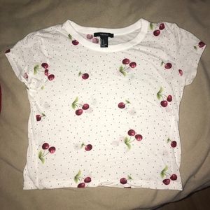 F21 Cherry Print Graphic Cropped Tee